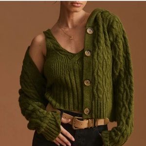 Anthropologie Cable Knit Tank Top Green 2X NWT